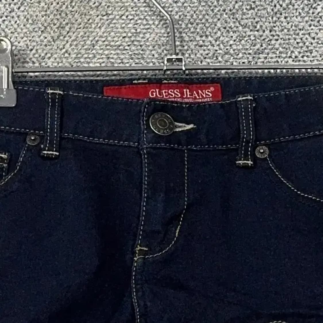 게스 실버로고 진청 데님 숏 여성 반바지 25 상품이미지3