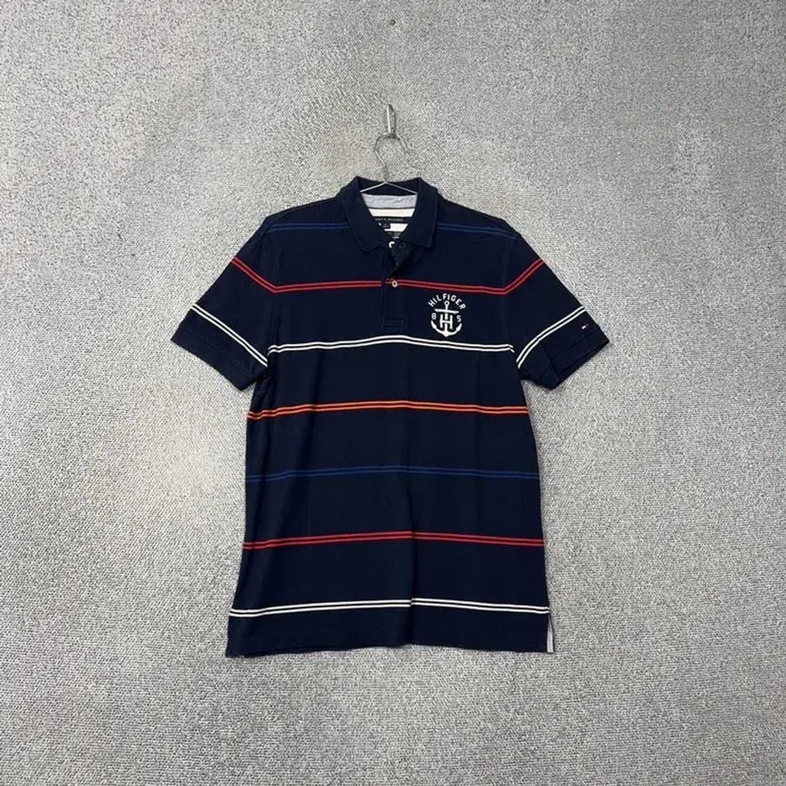 타미힐피거 스트라이프 네이비 자수 로고 반팔 카라티 M 상품이미지1