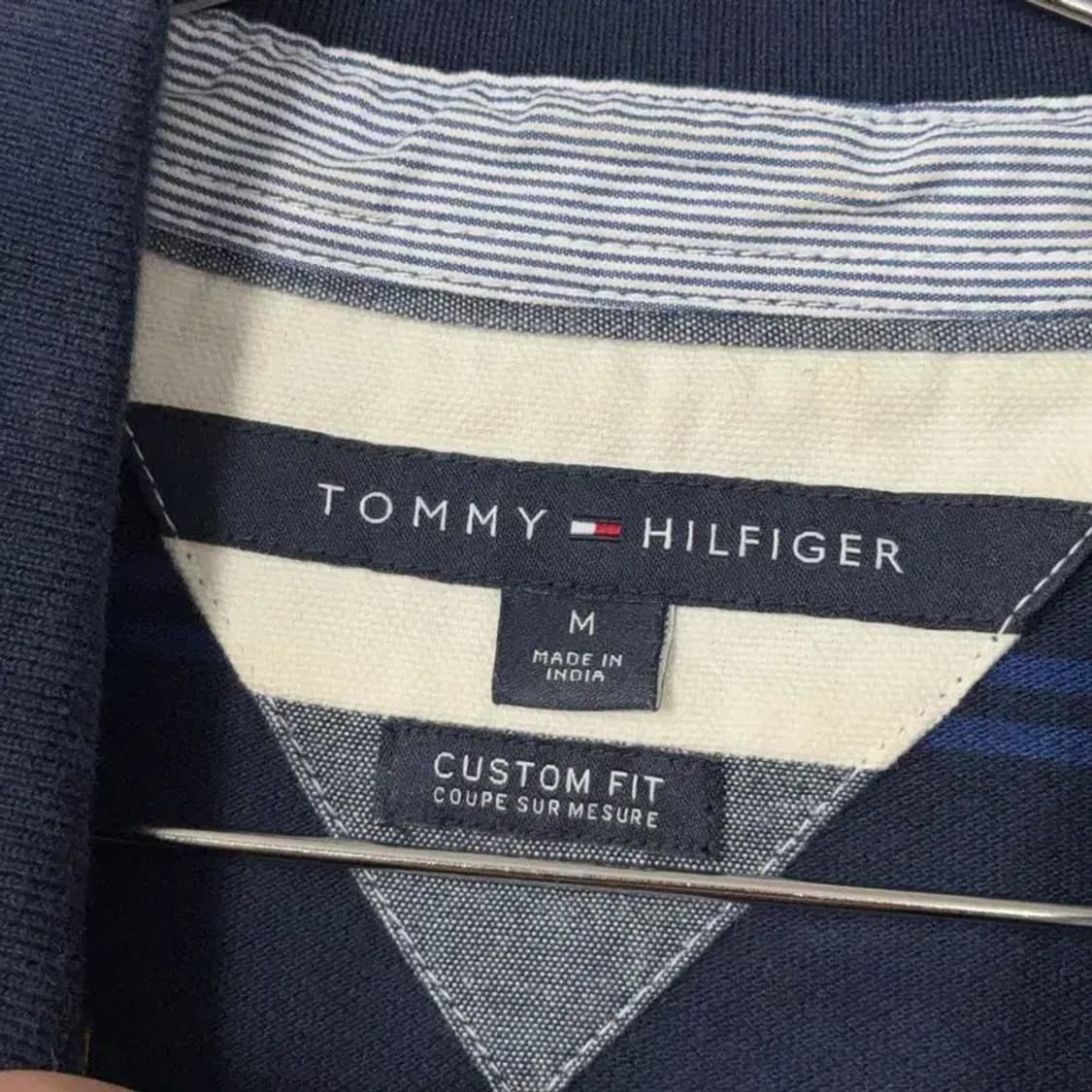 타미힐피거 스트라이프 네이비 자수 로고 반팔 카라티 M 상품이미지3