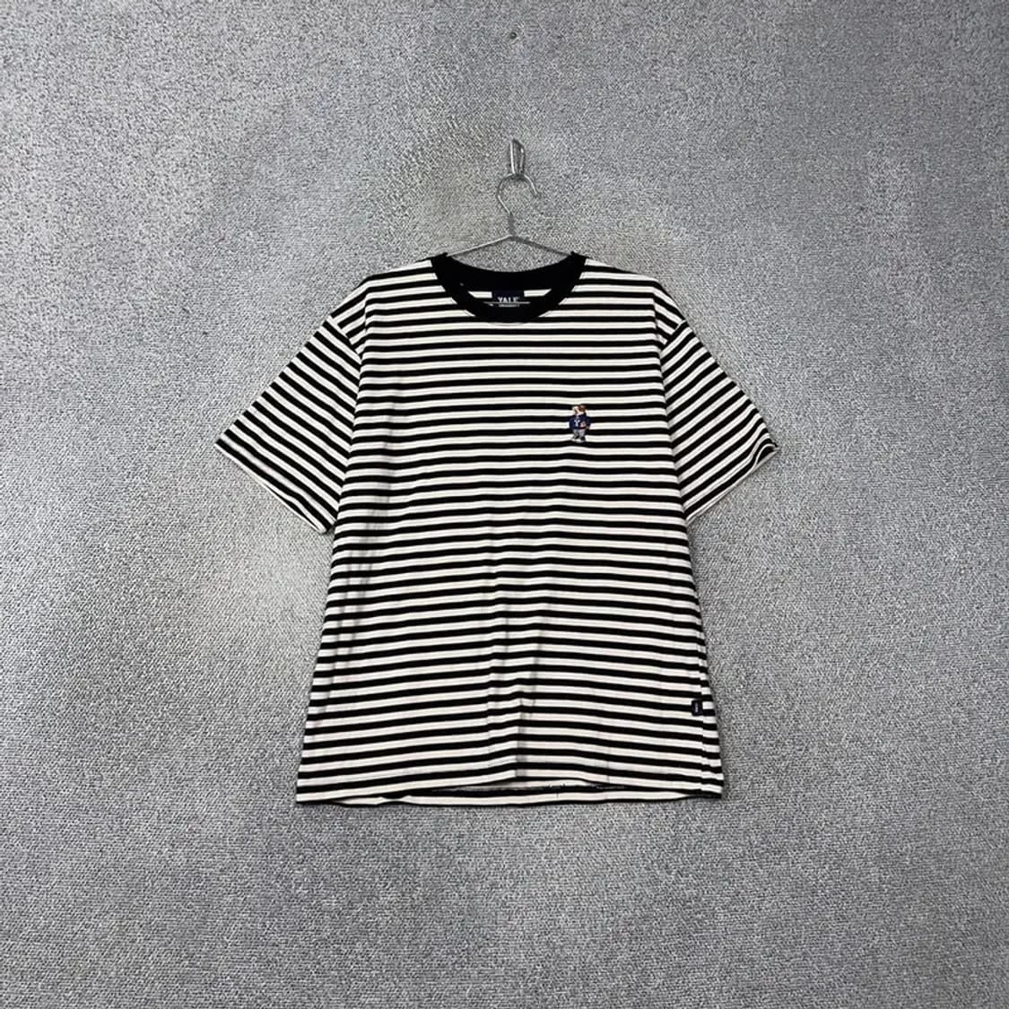 예일 스트라이프 블랙 로고 남성 반팔티 L 상품이미지1