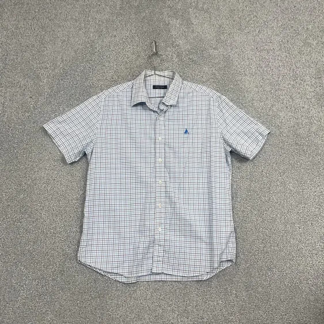 빈폴 남성 체크 라이트 블루 반팔 셔츠 110 상품이미지1