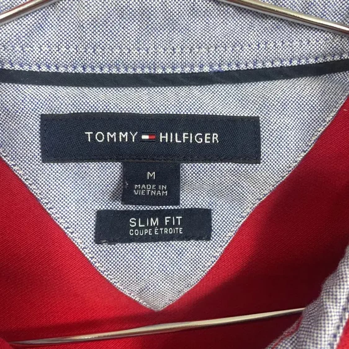 타미힐피거 플레그 로고 캐주얼 레드 반팔 카라티 M 상품이미지5