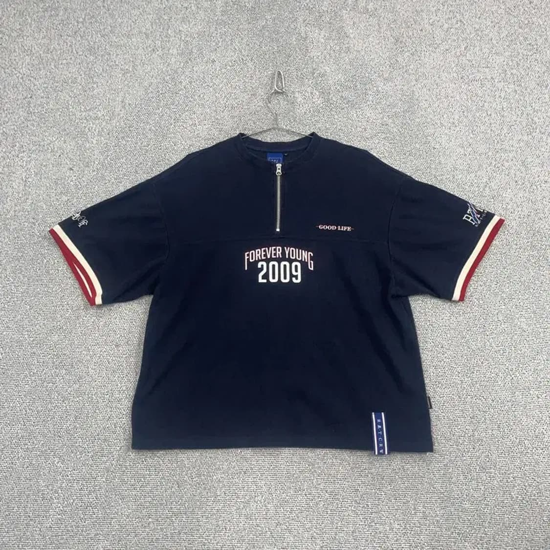 로맨틱크라운 오버핏 반집업 네이비 반팔 티 M 상품이미지1