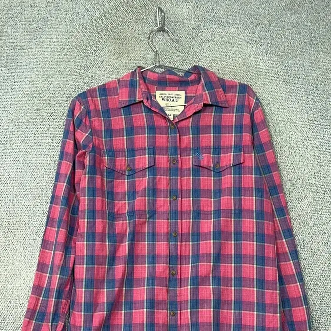 후아유 빈티지 핑크 체크 남방 M 상품이미지3