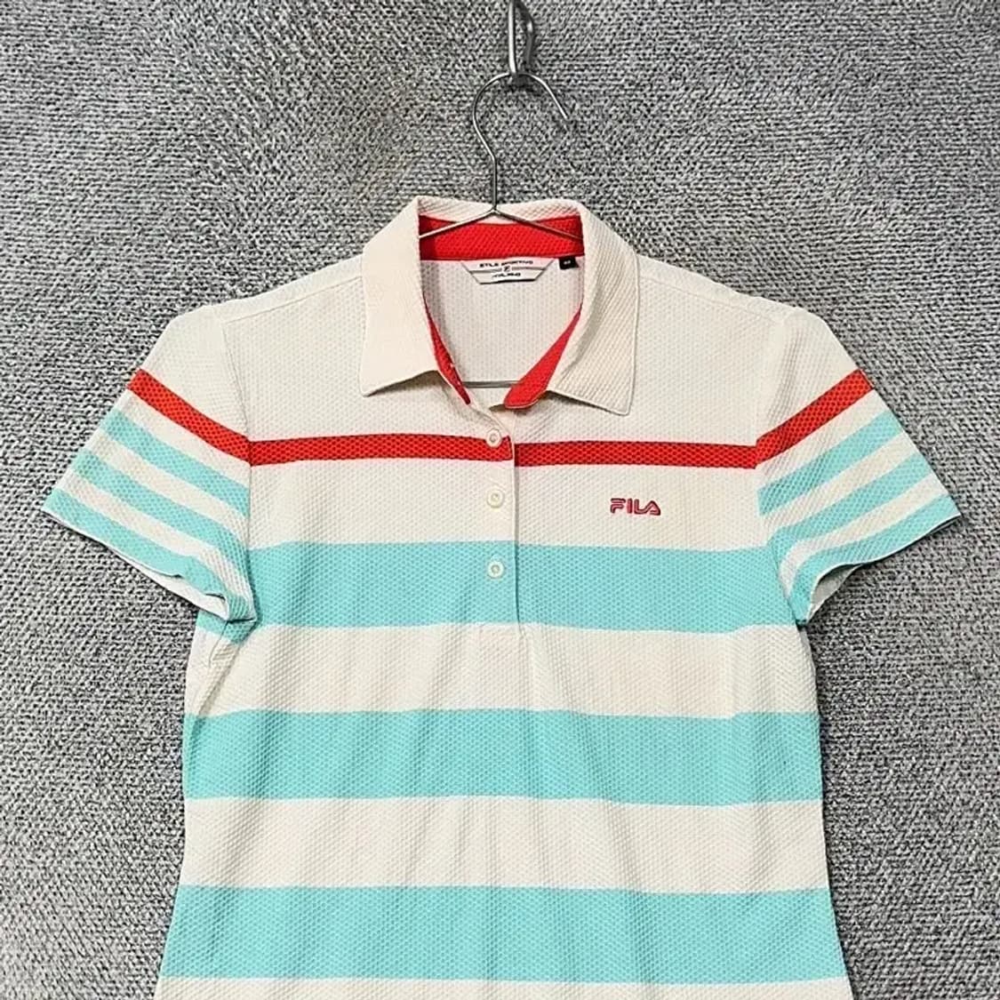 휠라 스트라이프 로고 여성 기능성 반팔 카라티 90 상품이미지3