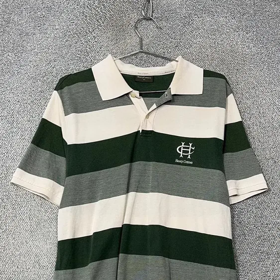 헨리코튼 스트라이프 그린 로고 남성 반팔 카라티 100 상품이미지3