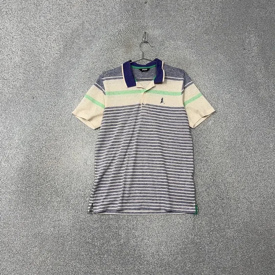 핑 스트라이프 크림 로고 기능성 반팔 카라티 100 상품이미지1