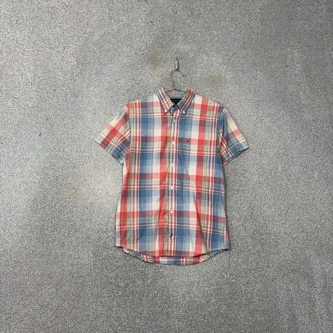 타미힐피거 슬림핏 체크 다채색 반팔 셔츠 S 상품이미지1