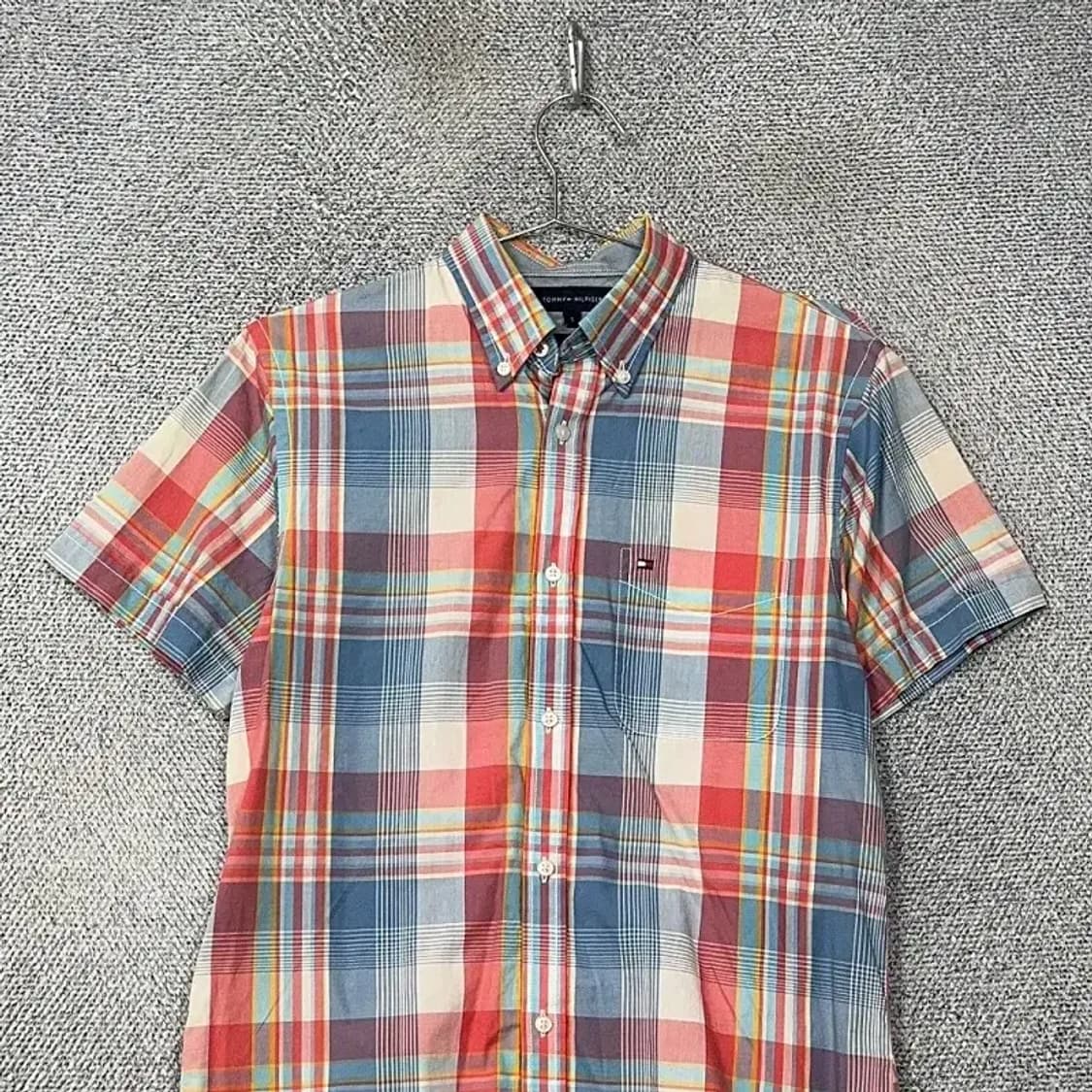 타미힐피거 슬림핏 체크 다채색 반팔 셔츠 S 상품이미지3