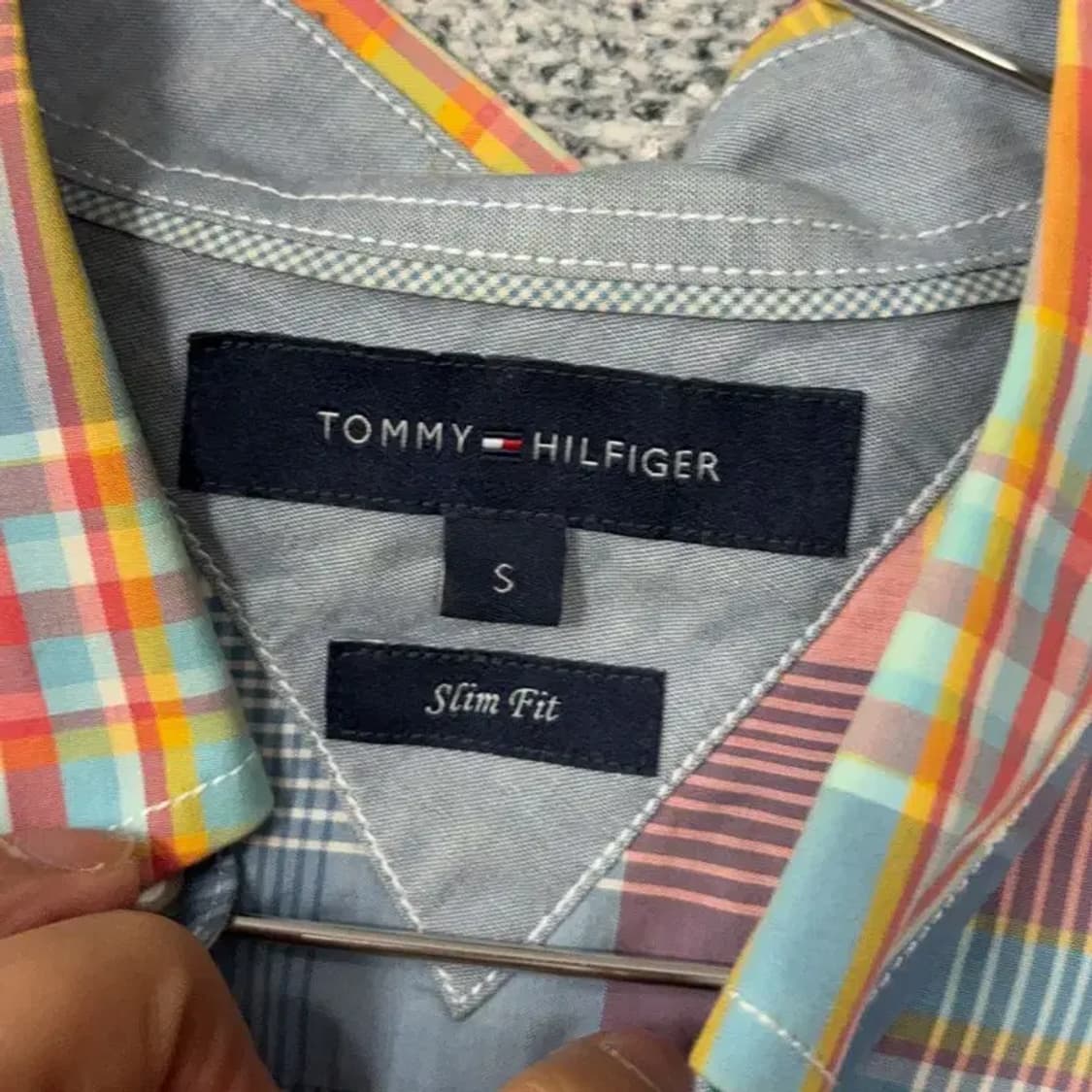 타미힐피거 슬림핏 체크 다채색 반팔 셔츠 S 상품이미지5