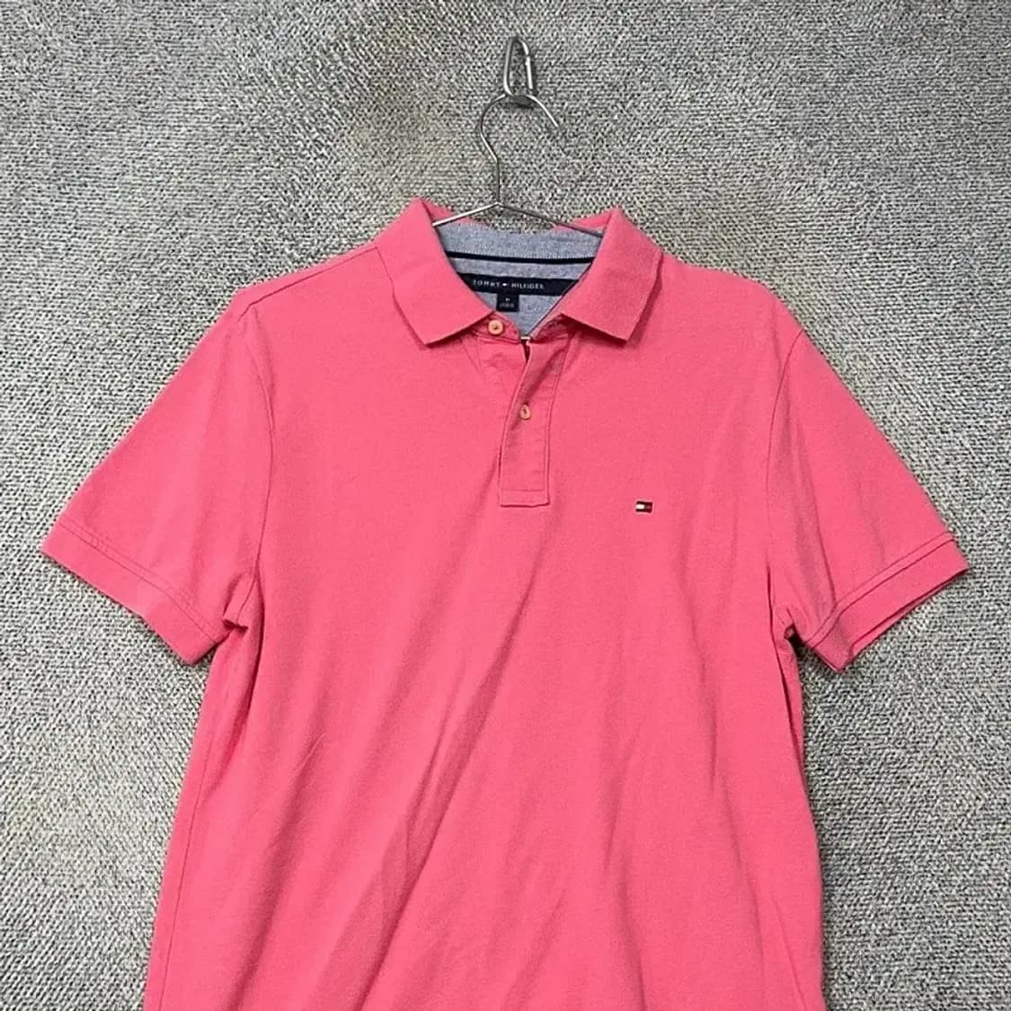 타미힐피거 핑크 로고 캐주얼 남성 반팔 카라티 M 상품이미지3