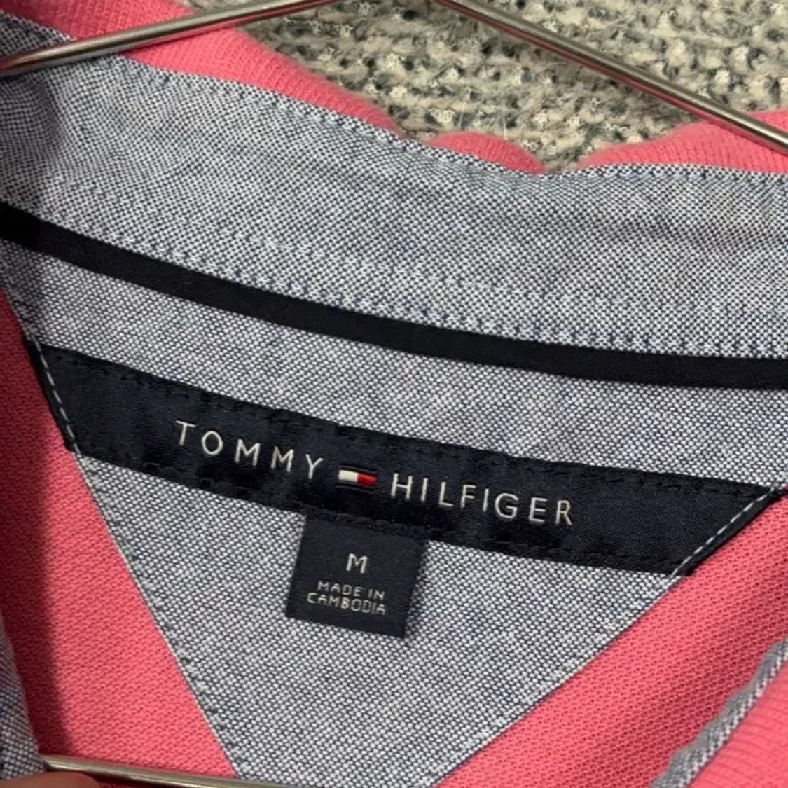 타미힐피거 핑크 로고 캐주얼 남성 반팔 카라티 M 상품이미지5
