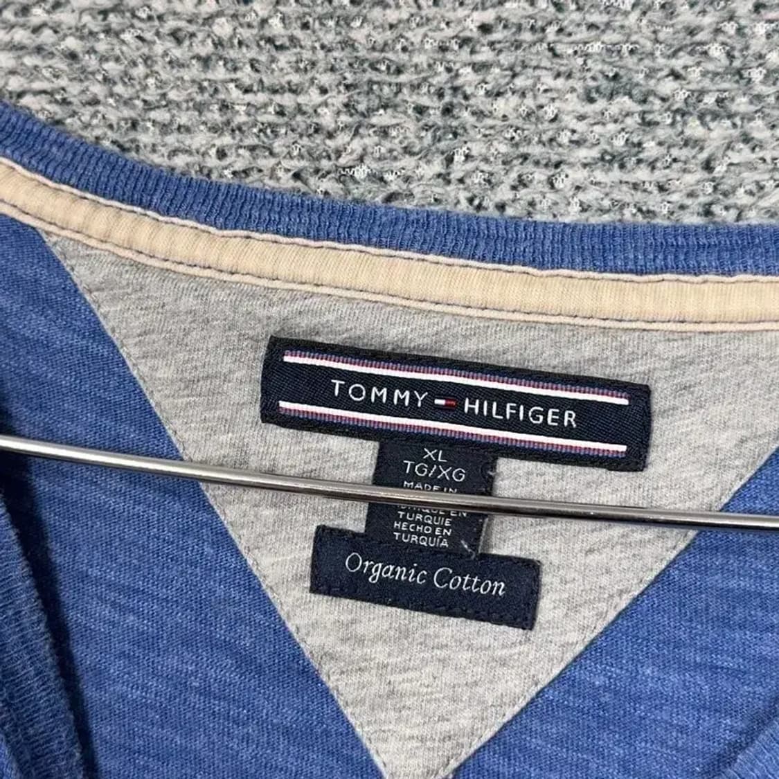 타미힐피거 블루 배색 캐주얼 반팔 티 XL 상품이미지3