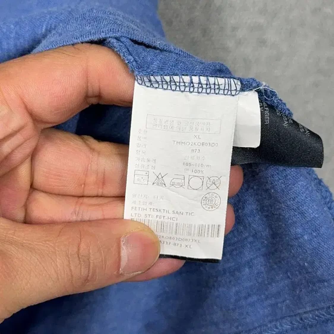 타미힐피거 블루 배색 캐주얼 반팔 티 XL 상품이미지4