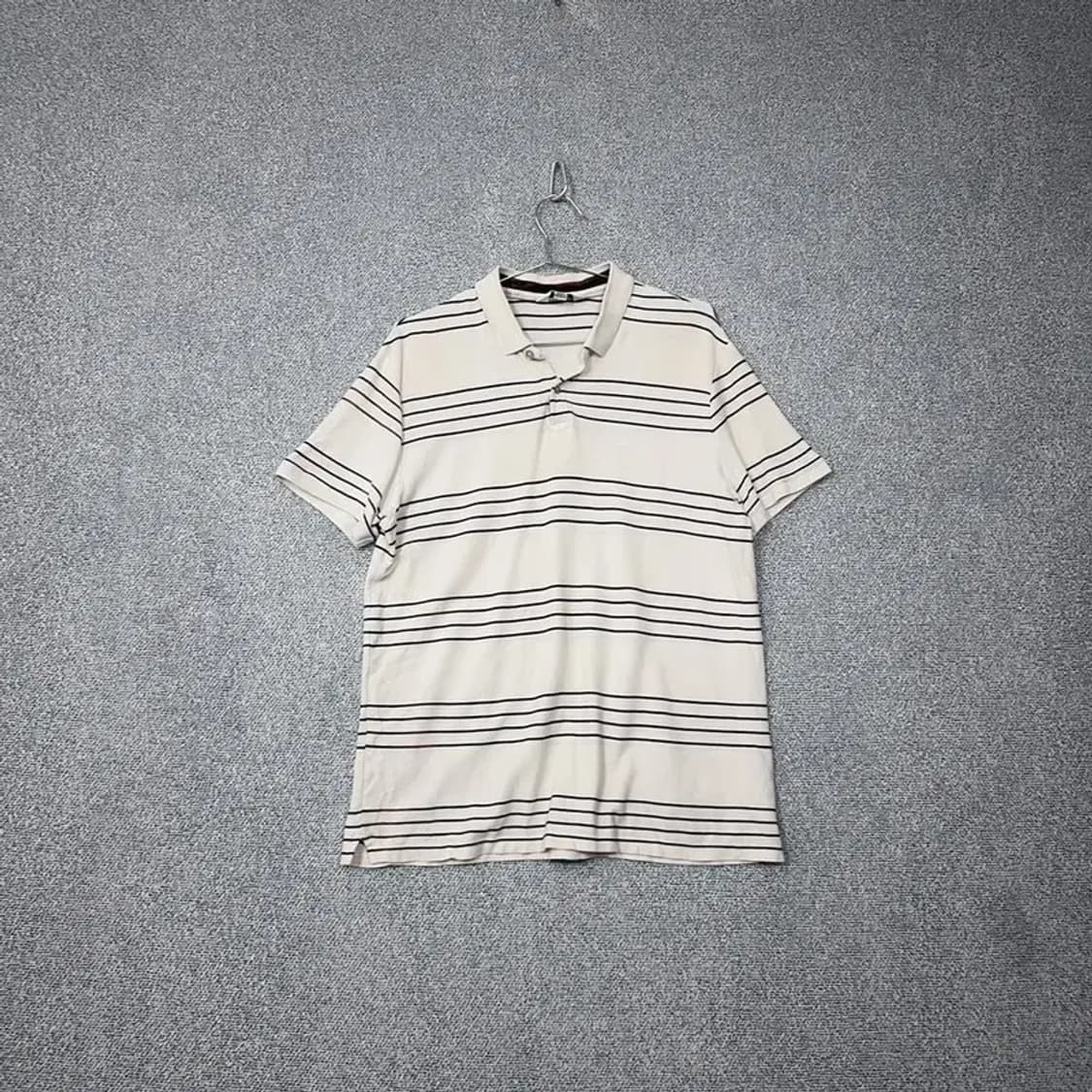 캘빈클라인 스트라이프 베이지 로고 반팔 카라티 M 상품이미지1