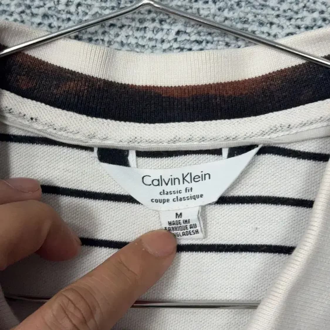 캘빈클라인 스트라이프 베이지 로고 반팔 카라티 M 상품이미지3