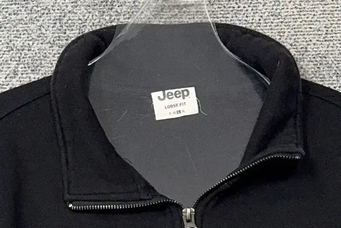 지프 블랙 루즈핏 로고 프린팅 반집업 맨투맨 L 상품이미지5