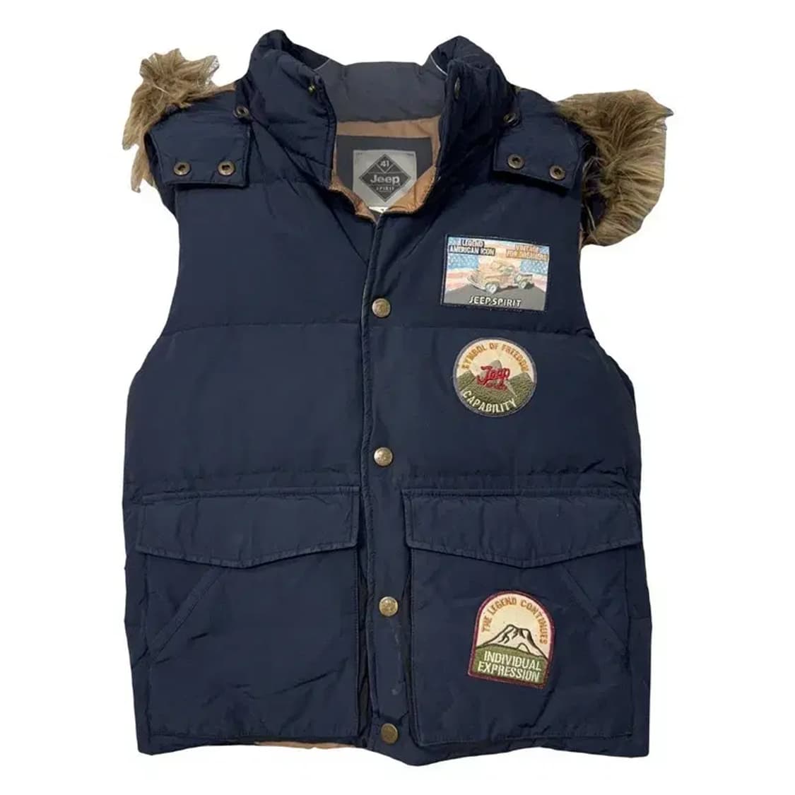 지프 네이비 후드퍼 패치 빈티지 패딩 조끼 M(95) 상품이미지1