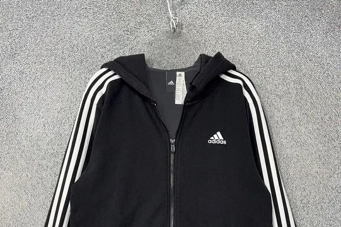 아디다스 블랙 로고 삼선 후드 집업 L 상품이미지3