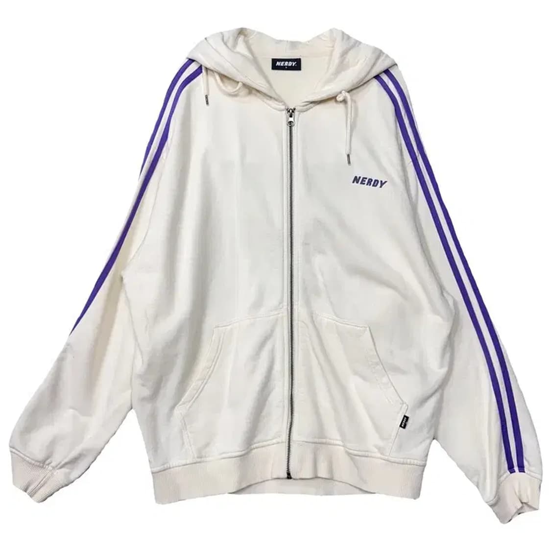 널디 크림 로고 삼선 오버핏 후드 집업 S 상품이미지1