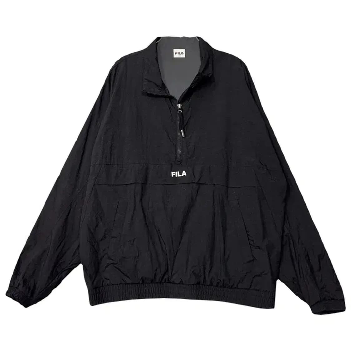 휠라 블랙 로고 반집업 바람막이 웜업 LARGE 상품이미지1