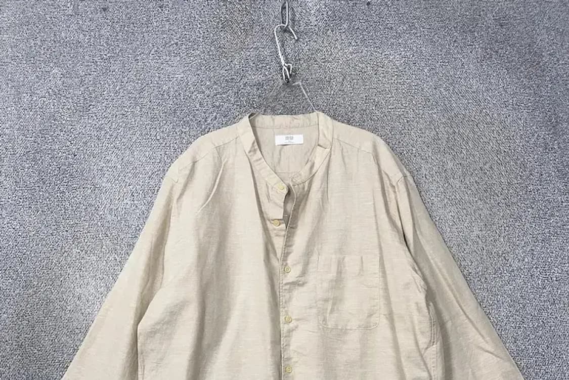유니클로 베이지 오버핏 차이나넥 린넨 셔츠 XXL 상품이미지3