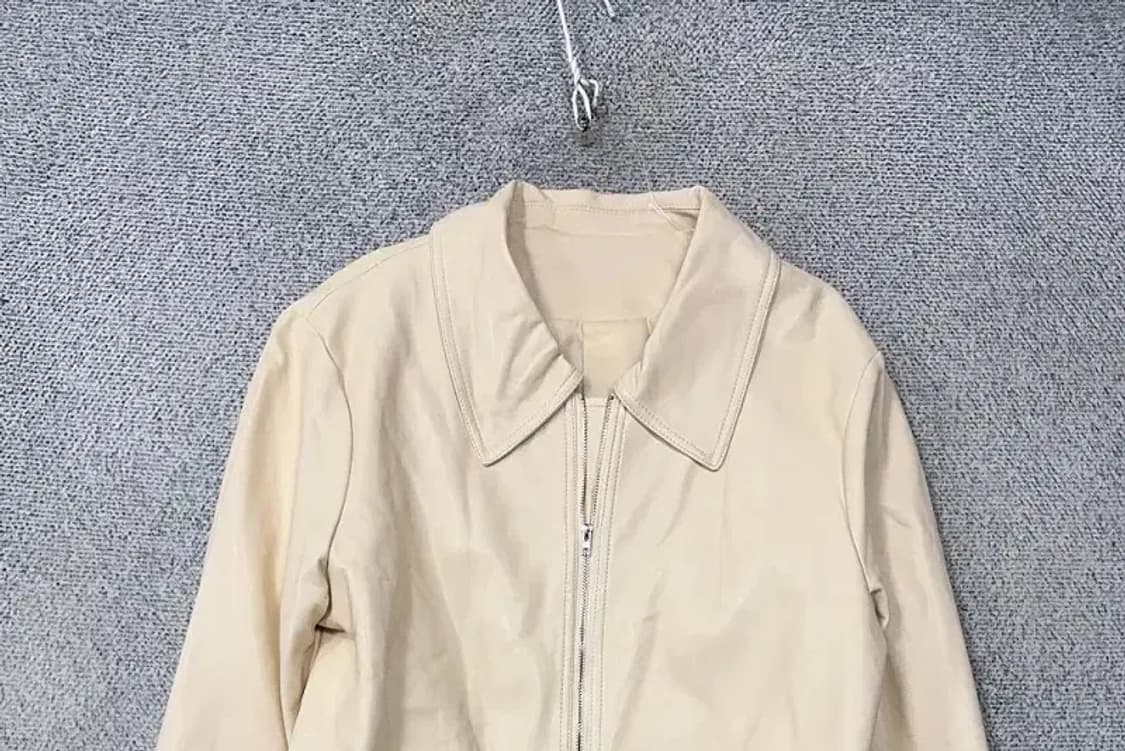 크림 베이지 여성 레자 집업 자켓 L 상품이미지3