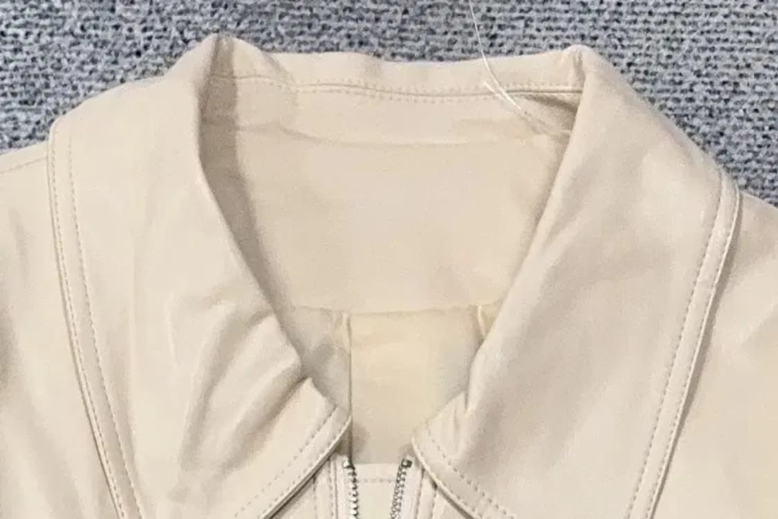 크림 베이지 여성 레자 집업 자켓 L 상품이미지5