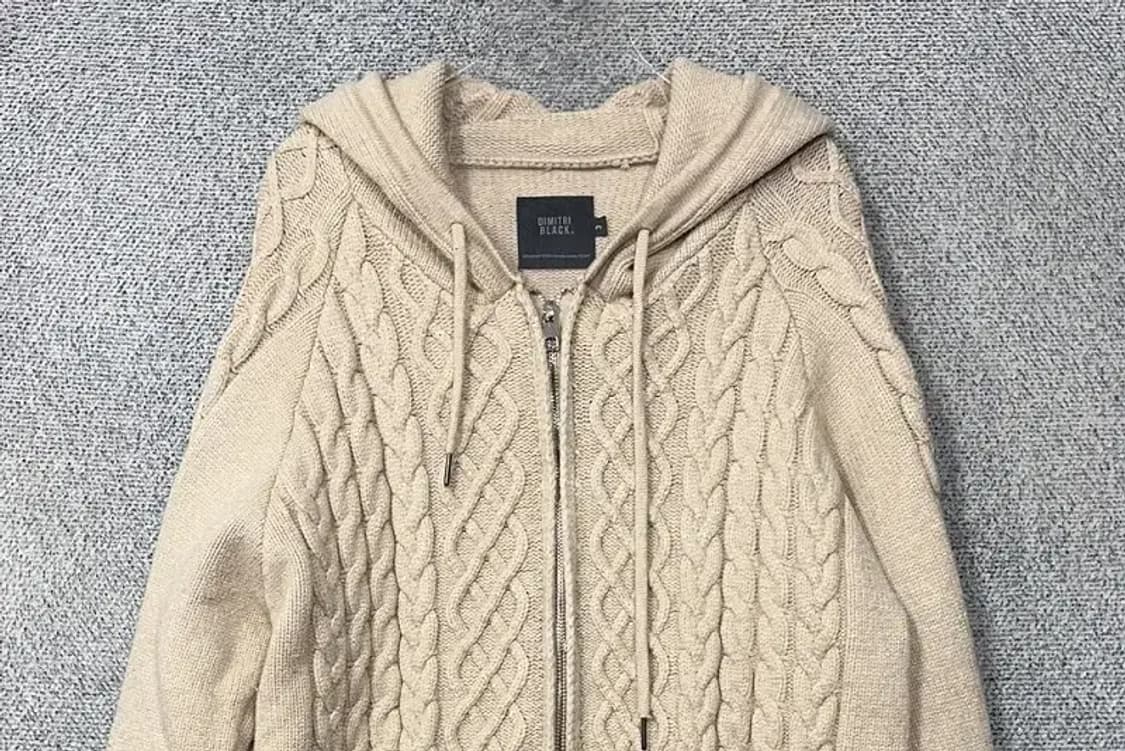 디미트리 블랙 베이지 꽈배기 니트 집업 3 상품이미지3