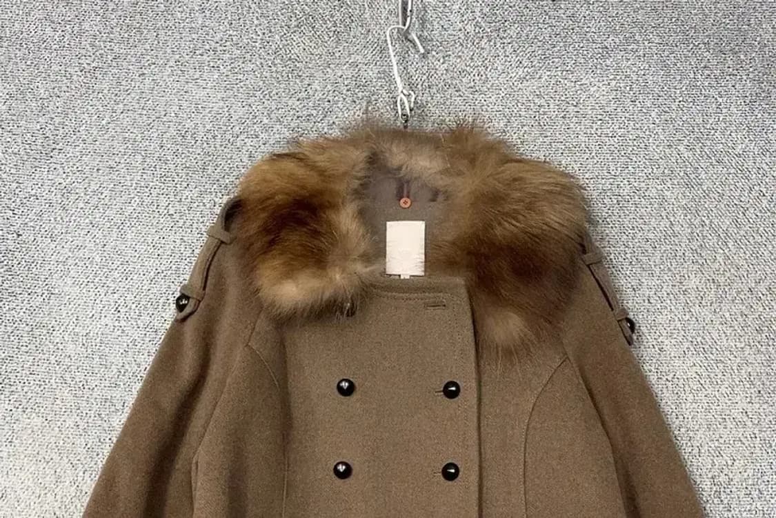 오즈세컨 베이지 폭스 퍼 울 코트 55 상품이미지3