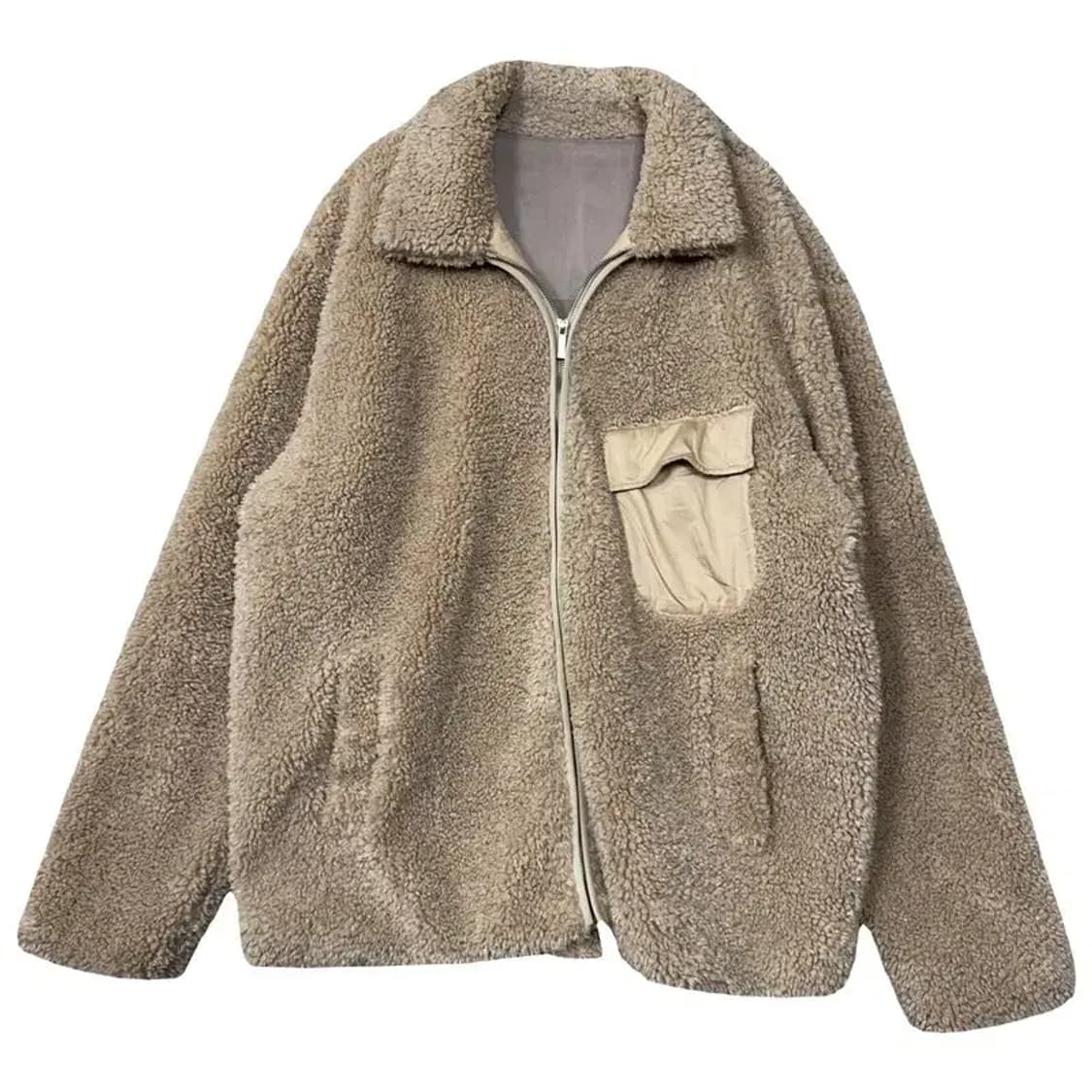 더 니트 컴퍼니 베이지 포켓 뽀글이 자켓 XL 상품이미지1