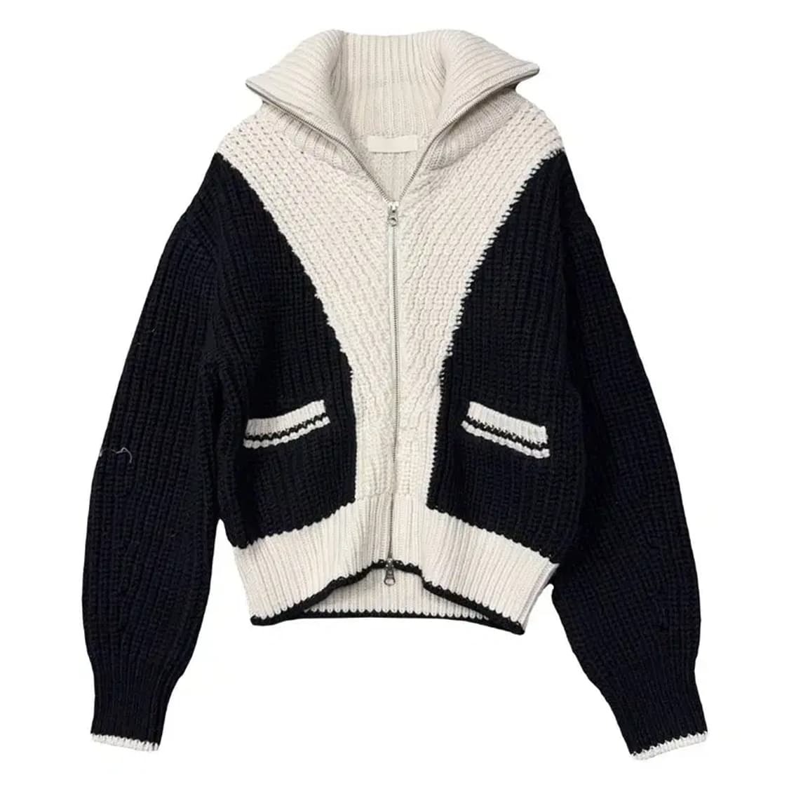 프론트로우 블랙 투톤 니트 집업 XS 상품이미지1