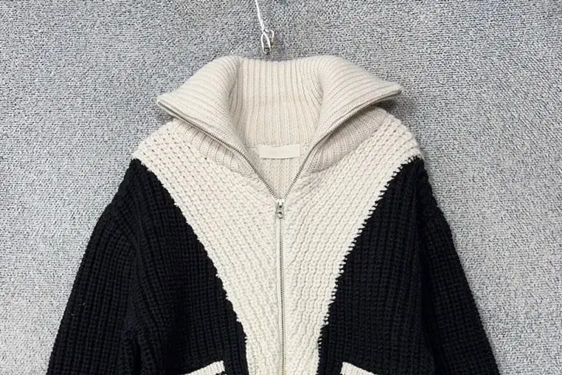 프론트로우 블랙 투톤 니트 집업 XS 상품이미지3