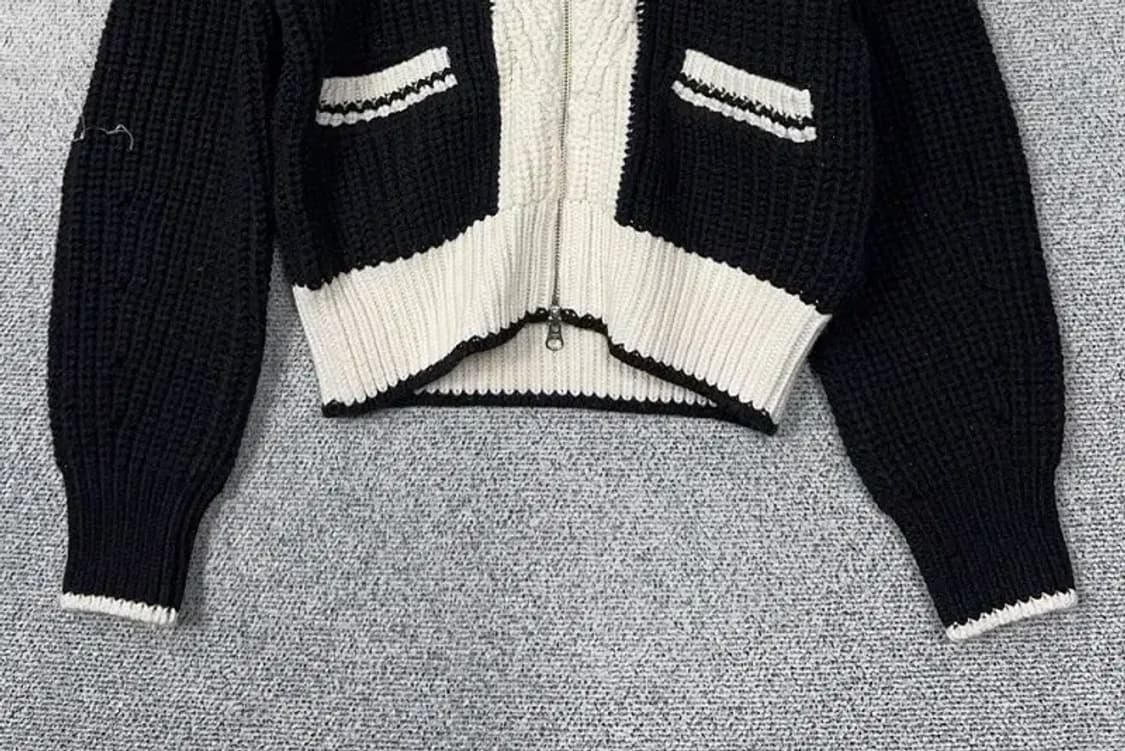 프론트로우 블랙 투톤 니트 집업 XS 상품이미지4