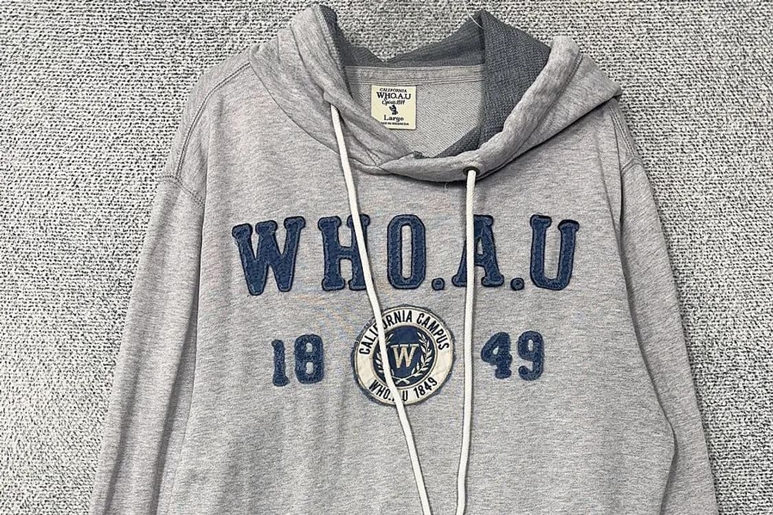 후아유 빈티지 자수 로고 라이트 그레이 후드티 Large 상품이미지3