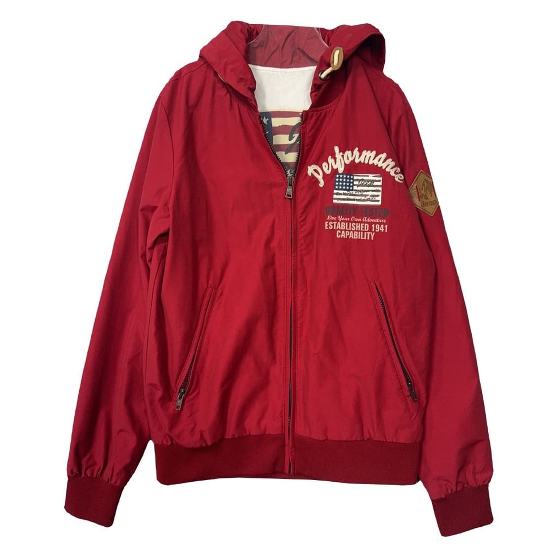 지프 프린팅 레드 빈티지 바람막이 M(95) 상품이미지1
