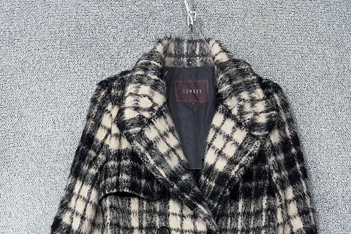 톰보이 체크 블랙 클래식 알파카 모헤어 코트 55 상품이미지3