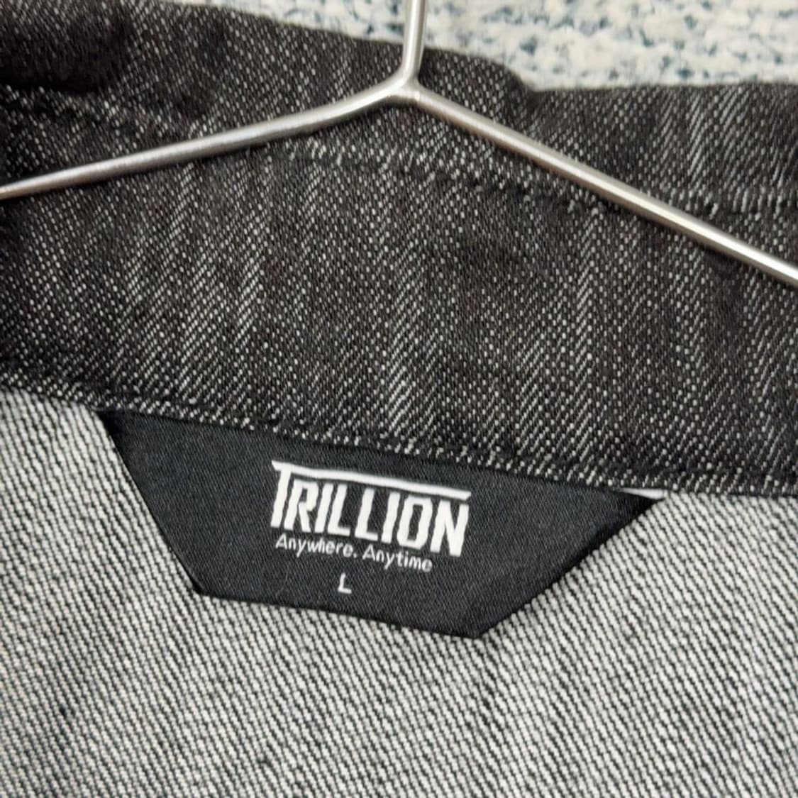 TRILLION 흑청 그레이 오버핏 데님 반팔 셔츠 L 상품이미지5