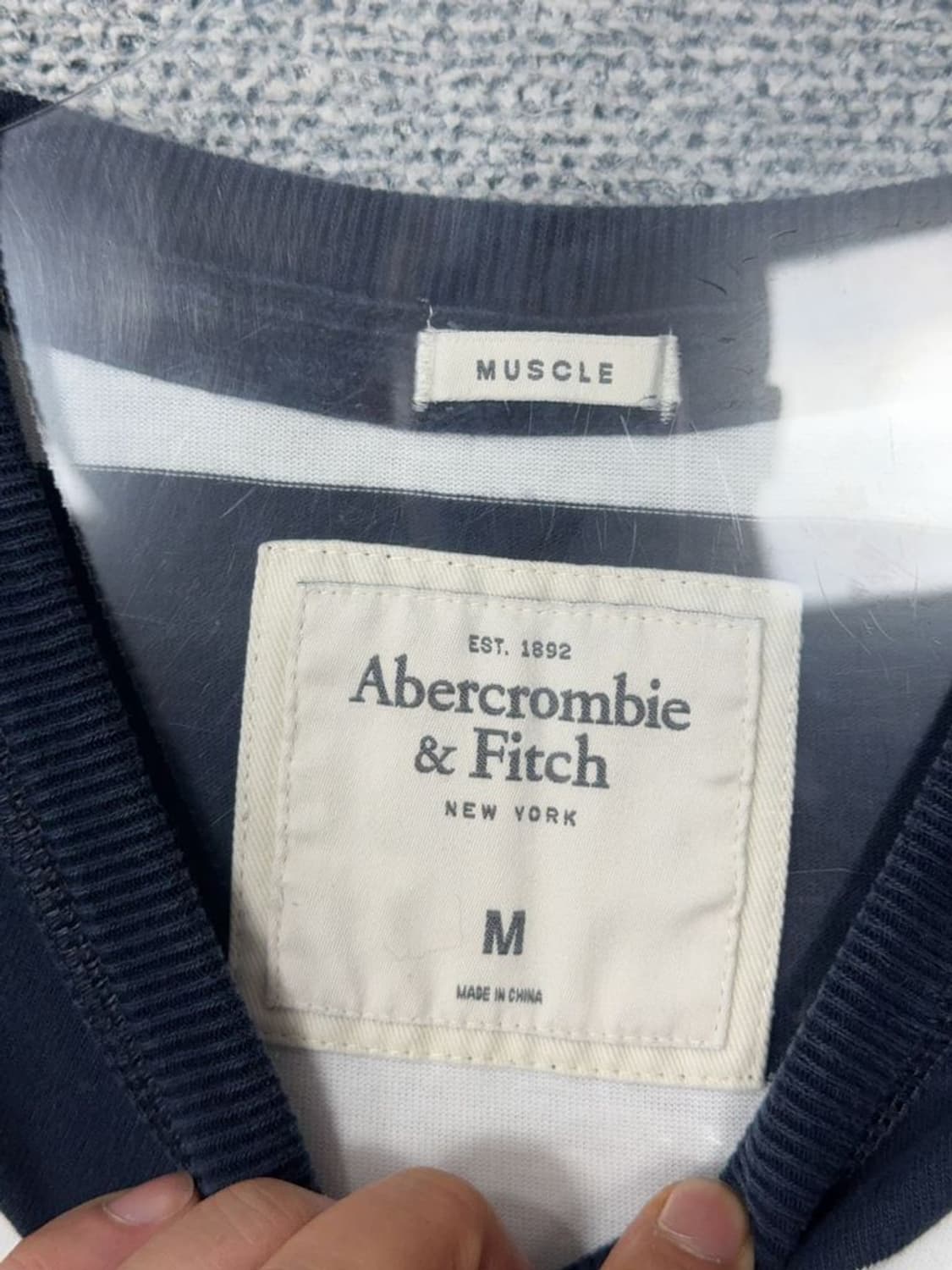아베크롬비 순록 로고 단가라 스트라이프 네이비 긴팔티 M 상품이미지9