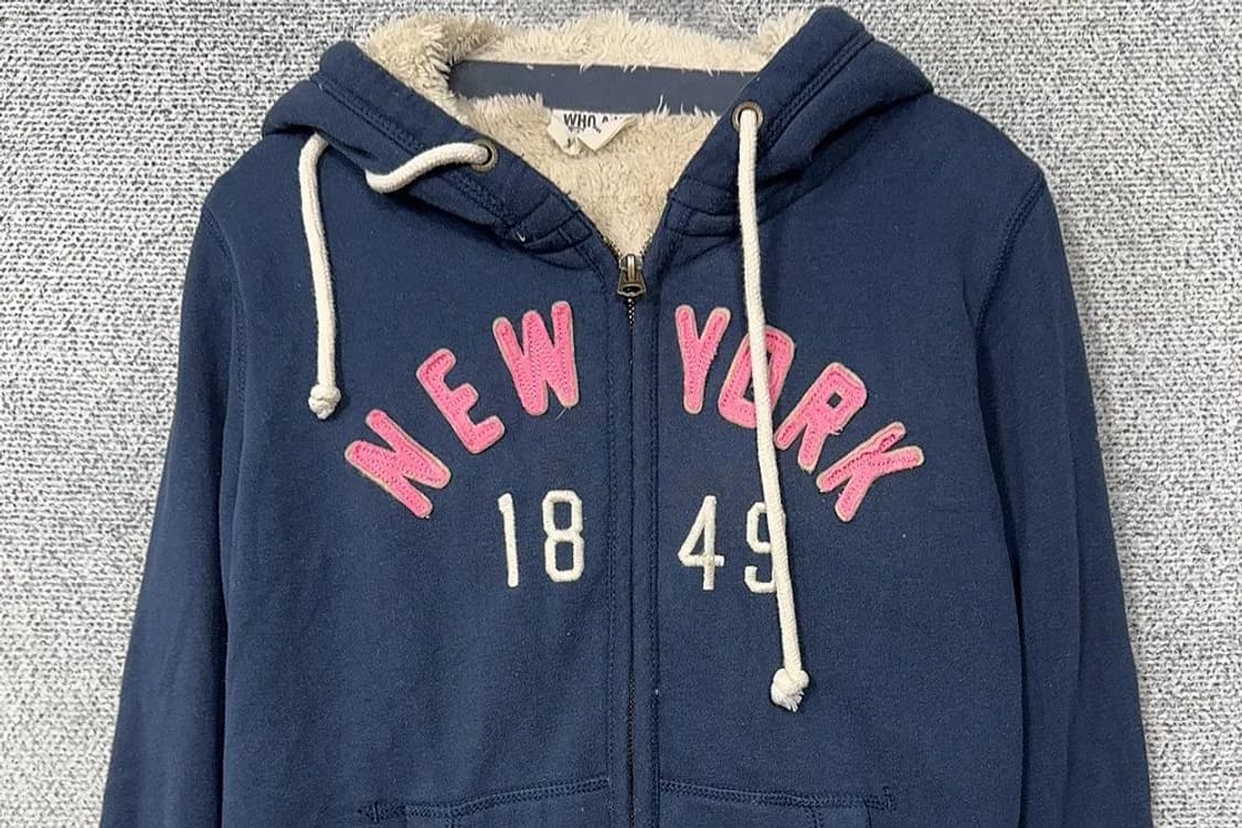 아베크롬비 핑크 로고 Y2K 네이비 후드 집업 M 상품이미지3