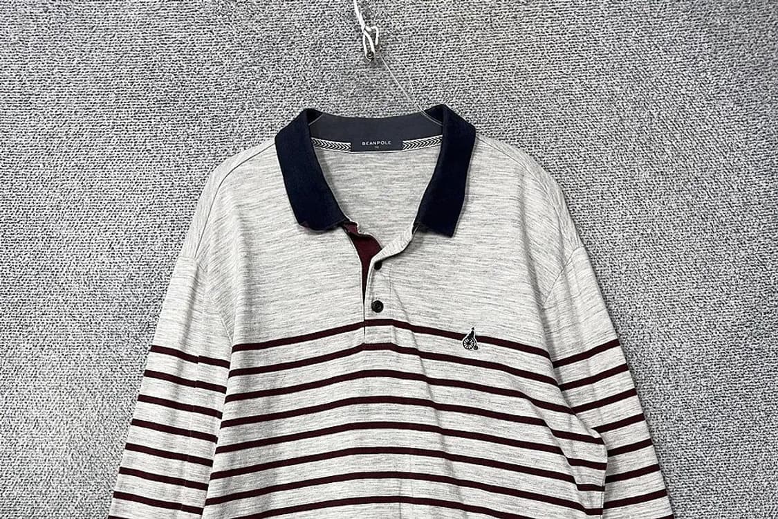 빈폴 스트라이프 라이트 그레이 긴팔 카라티 110 상품이미지3