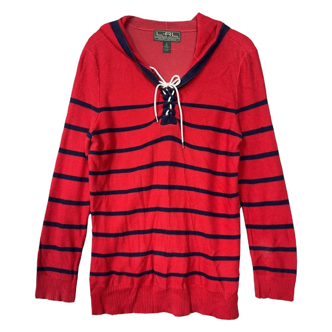 로렌 랄프로렌 단가라 Y2K 와플 코튼 스트라이프 레드 롱 후드 니트 S 상품이미지1