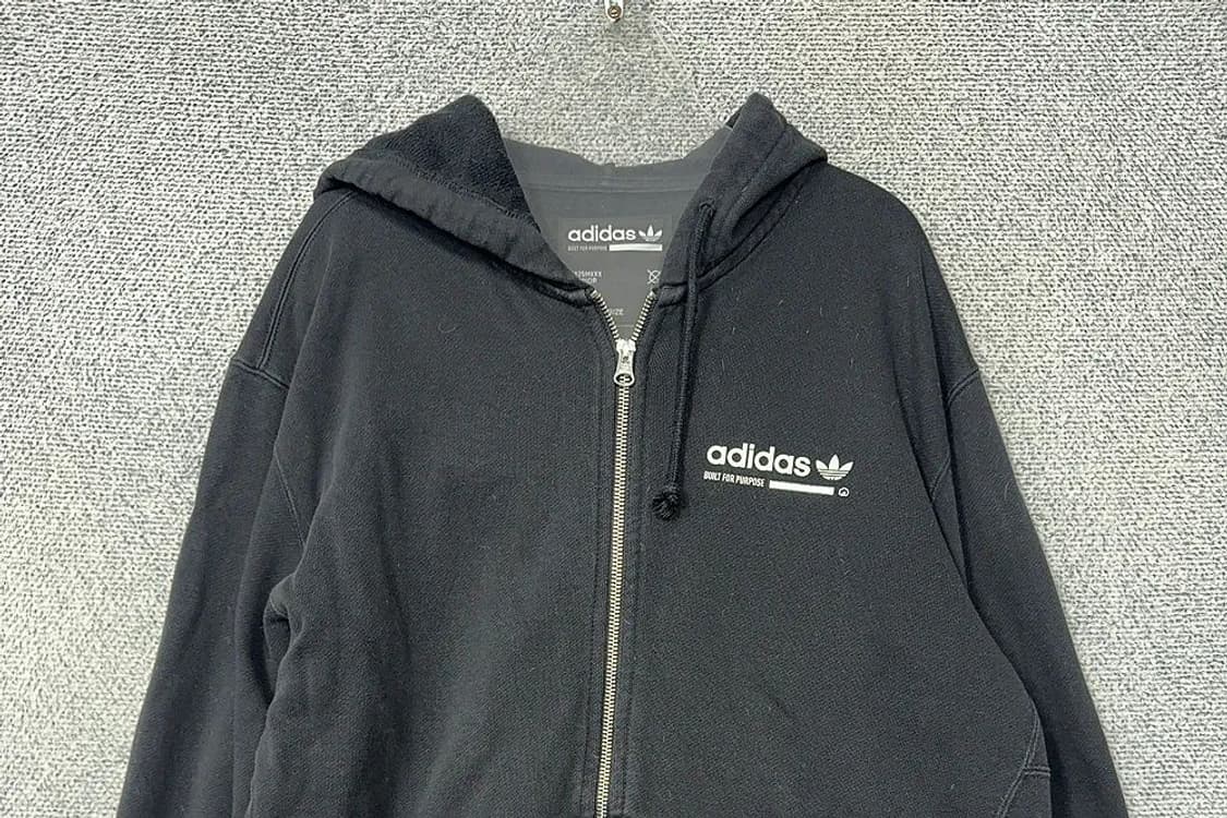 아디다스 블랙 백프린팅 오버핏 후드 집업 L 상품이미지3
