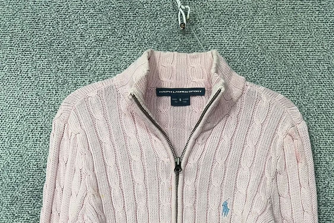 폴로 랄프로렌 연핑크 로고 꽈배기 니트 집업 S 상품이미지3