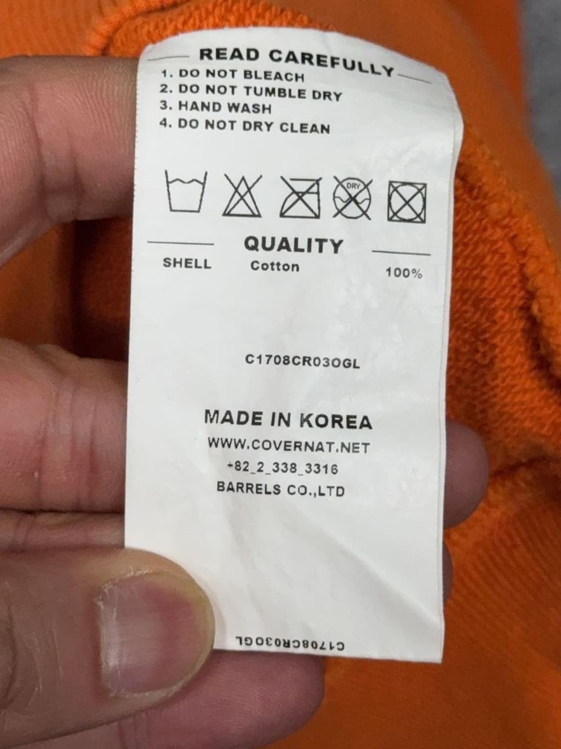 커버낫 프린팅 오렌지 맨투맨 LARGE 상품이미지9