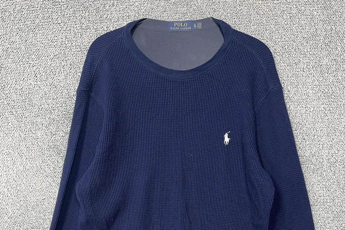 폴로 랄프로렌 와플 코튼 오버핏 네이비 긴팔티 XL 상품이미지3