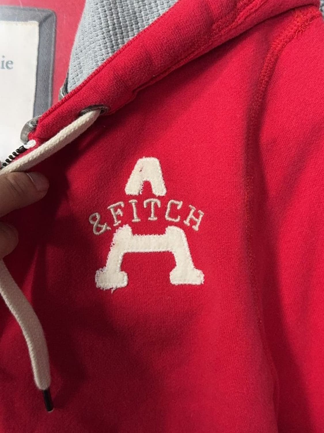 아베크롬비 레드 빈티지 자수 로고 YK2 후드 집업 M 상품이미지6