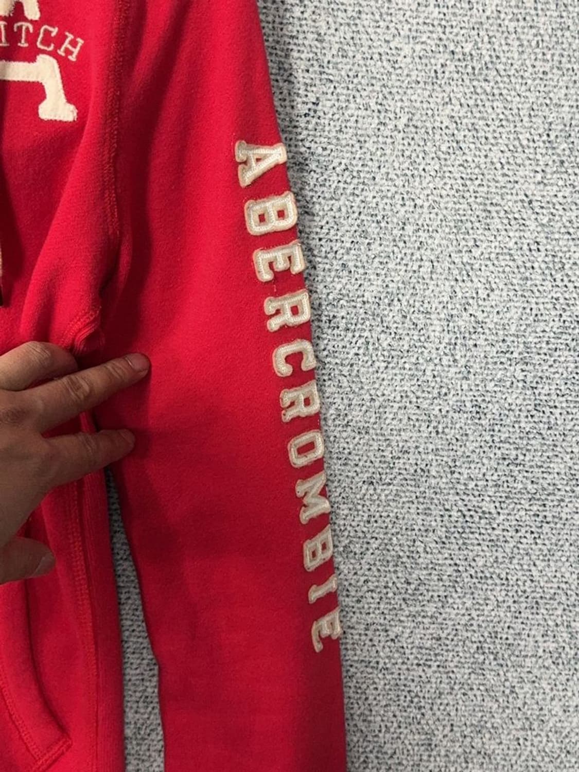 아베크롬비 레드 빈티지 자수 로고 YK2 후드 집업 M 상품이미지7