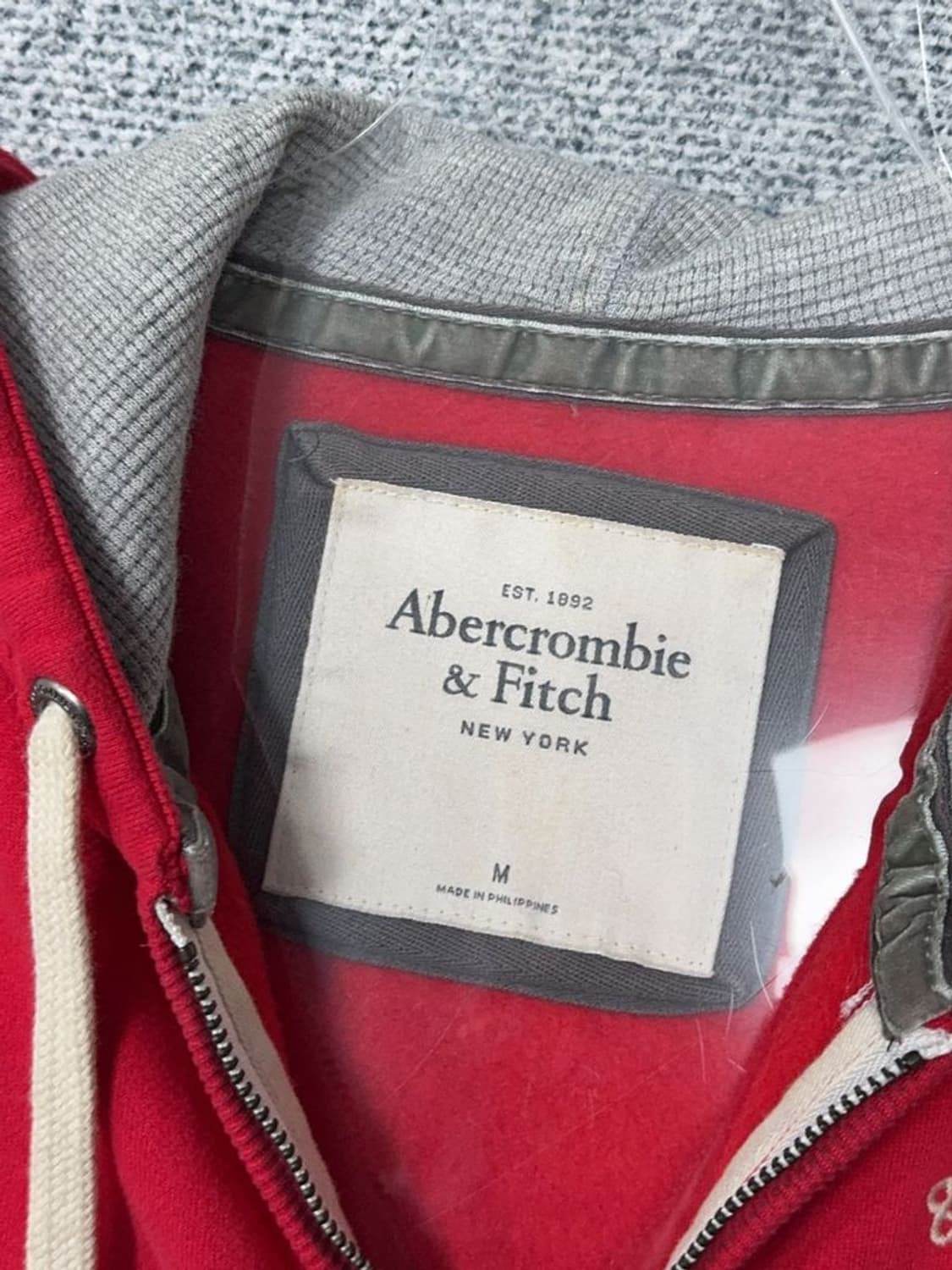 아베크롬비 레드 빈티지 자수 로고 YK2 후드 집업 M 상품이미지8