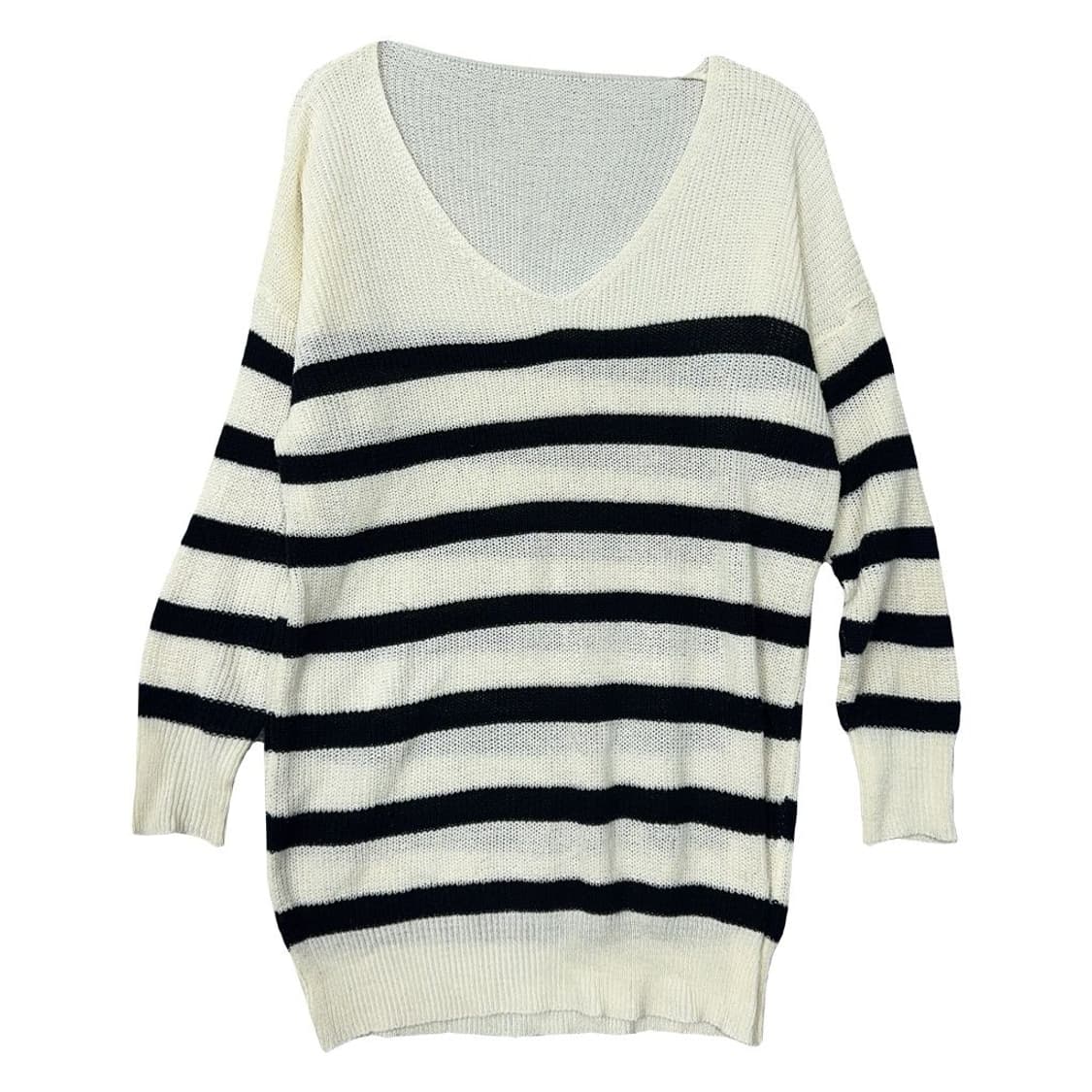 여성 크림 베이지 단가라 브이넥 롱 니트 원피스 FREE 상품이미지1